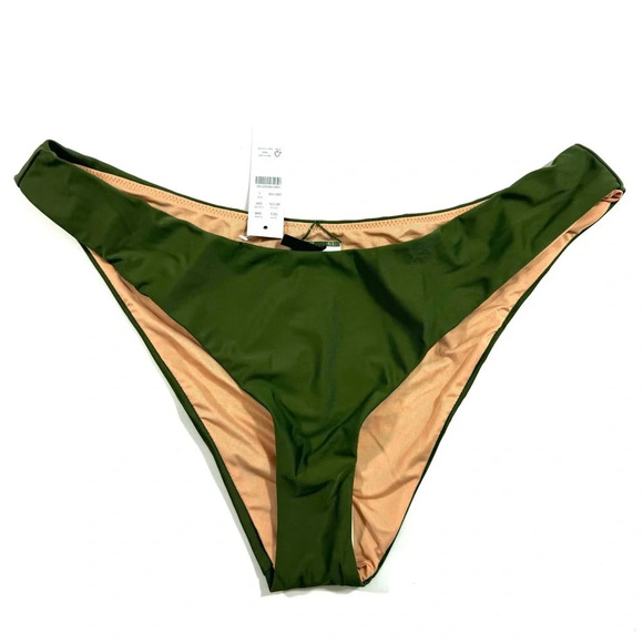 New J Crew BC125 Curved Waist Cheeky Bikini Bottom Safari Green - Picture 3 of 5